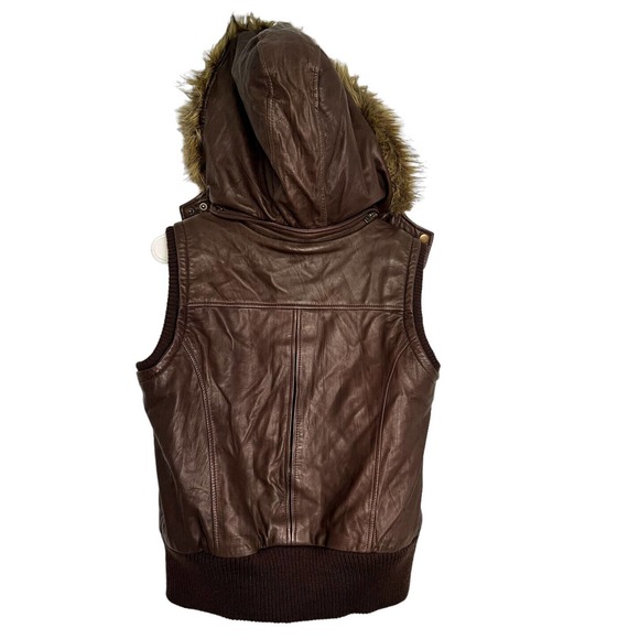 EMU Australian Sheepskin Leather Ladies Vest Dark Brown Fur trim Size Large - Picture 2 of 5